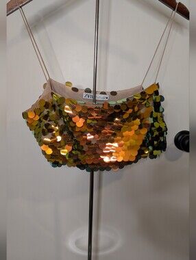 ZARA WOMAN SEQUINNED CROP TOP